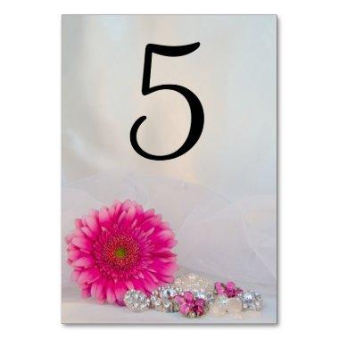 Pink Gerber Daisy Diamond Buttons Table Numbers