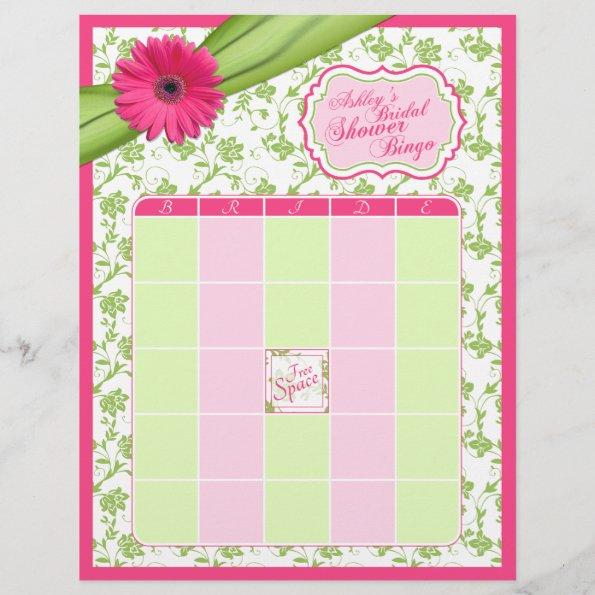 Pink Gerber Daisy Green Floral Bridal Shower Bingo