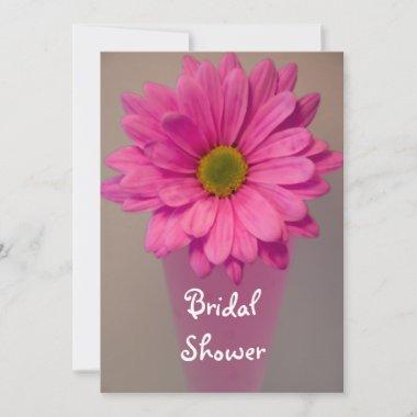 Pink Gerber Daisy in Vase Bridal Shower Invitations