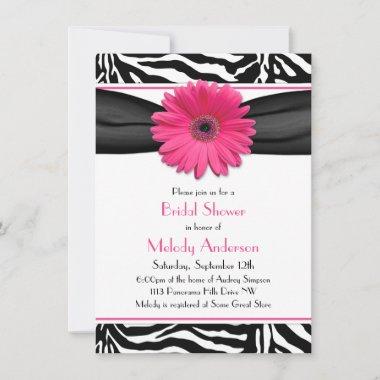 Pink Gerber Daisy Zebra Print Bridal Shower Invitations