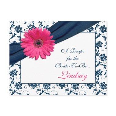 Pink Gerber Navy Damask Recipe Invitations for the Bride