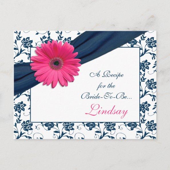 Pink Gerber Navy Damask Recipe Invitations for the Bride