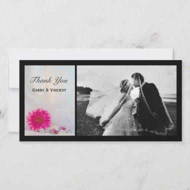 Pink Gerbera Daisy and Buttons Wedding Thank You