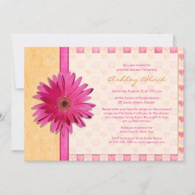 Pink Gerbera Daisy Orange Bridal Shower Invitations