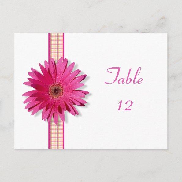 Pink Gerbera Daisy Plaid Table Number Card
