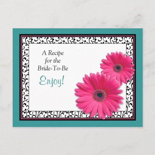 Pink Gerbera Teal Recipe Invitations for the Bride to Be