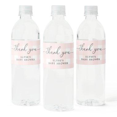 Pink Gingham Baby Shower Thank You Favor Tag Water Bottle Label
