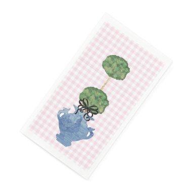 Pink Gingham Topiary Ginger Jar Paper Guest Towels