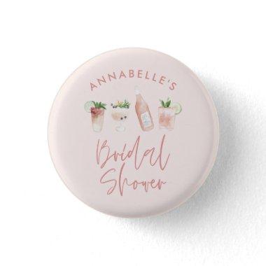 Pink girly modern cocktail script bridal shower button
