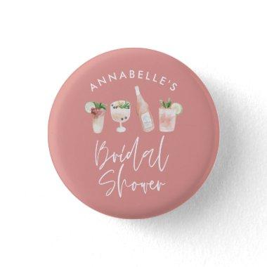 Pink girly modern cocktail script bridal shower button