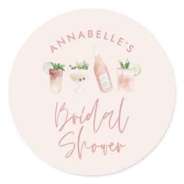 Pink girly modern cocktail script bridal shower classic round sticker
