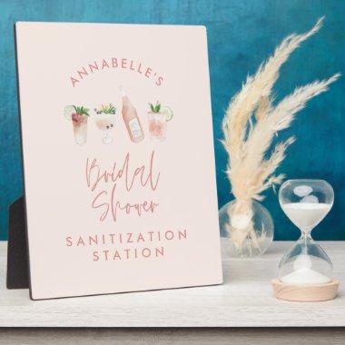 Pink girly modern script bridal shower sanitizer plaque