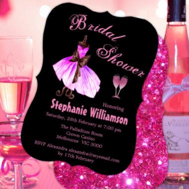 Pink Glitter and Pink Dress Bridal Shower Invitations