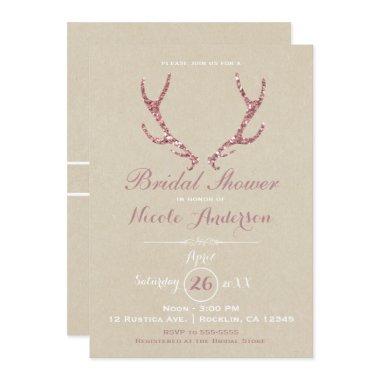 Pink Glitter Antlers Rustic Kraft