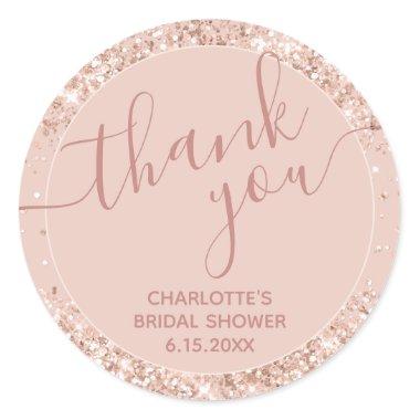 Pink Glitter Bridal Shower Thank You Round Sticker