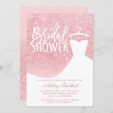 Pink glitter elegant chic dress Bridal shower Invitations