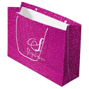 Pink Glitter Girly Monograms Cute Colorful Pretty Large Gift Bag