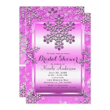 Pink Glitter Glam Winter Wonderland Snowflakes Invitations