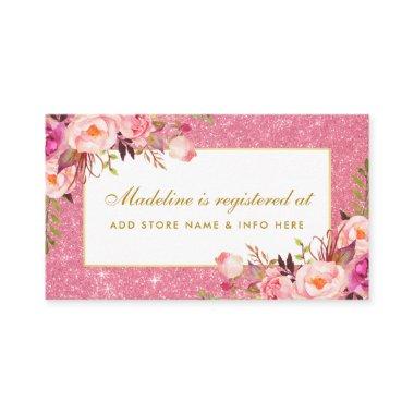 Pink Glitter Gold Shower Registry Insert Card