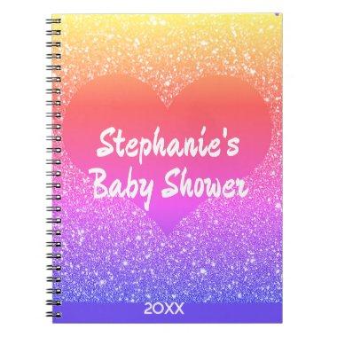 Pink Glitter Heart Monogram Baby Shower Gift Favor Notebook
