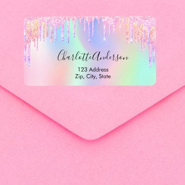 Pink glitter unicorn rainbow glittery label