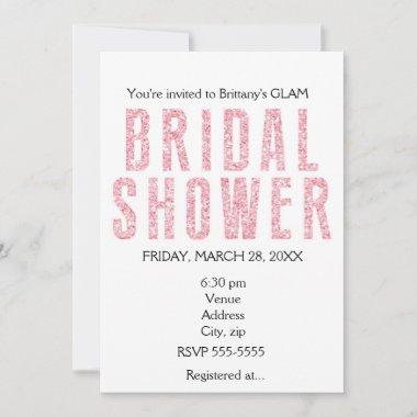 Pink Glitzy Glitter Glam Bridal Shower Invitations