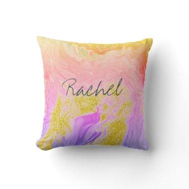 Pink Gold Agate Art Bridesmaid Custom Name Gift Outdoor Pillow