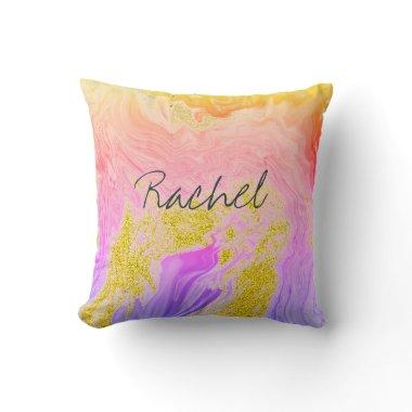 Pink Gold Agate Art Bridesmaid Custom Name Gift Throw Pillow