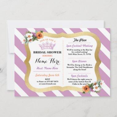 Pink & Gold Bachelorette Itinerary Floral Stripe Invitations