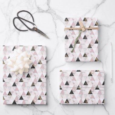 Pink Gold Black White Marble Geometric Birthday Wrapping Paper Sheets
