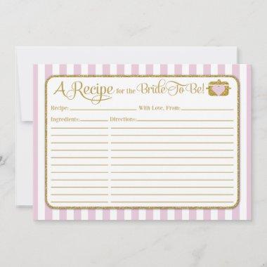 Pink Gold Bridal Shower Recipe Invitations