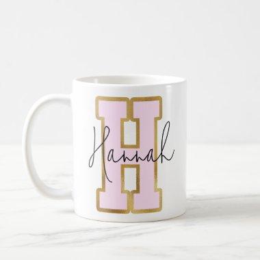 Pink Gold College Varsity Letter Monogram H Coffee Mug