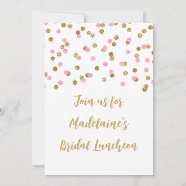 Pink Gold Confetti Bridal Lunceon Invitations
