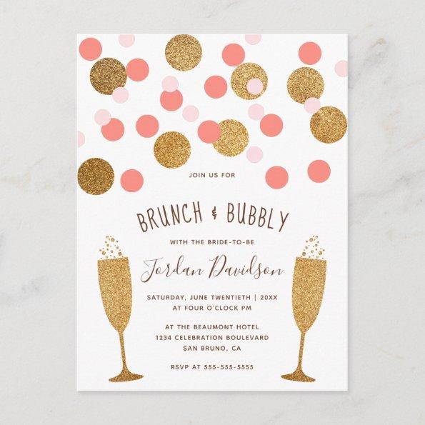 Pink & Gold Confetti Brunch & Bubbly Invites