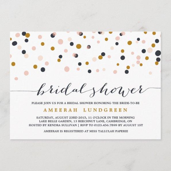 Pink & Gold Confetti Dots Bridal Shower Invitations