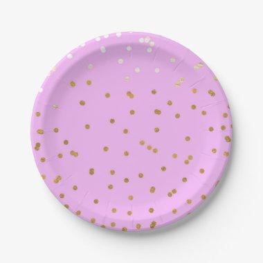 Pink & Gold Confetti Dots Modern Glamour Glam Paper Plates