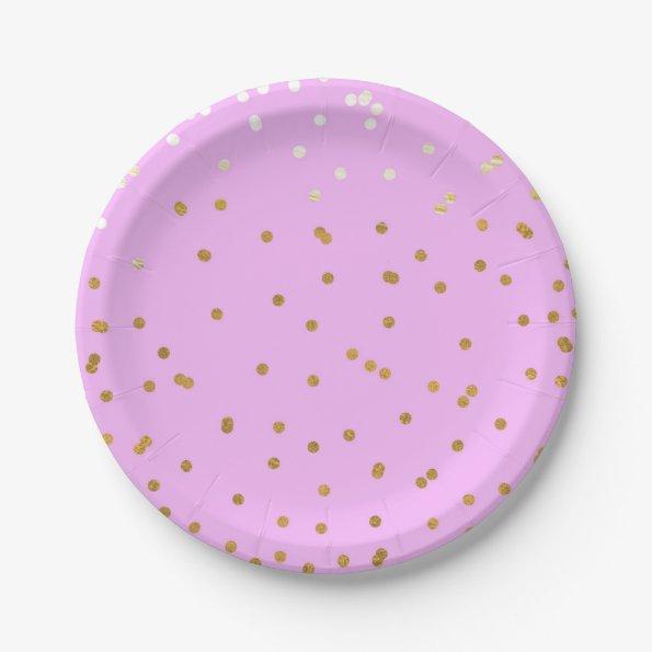 Pink & Gold Confetti Dots Modern Glamour Glam Paper Plates