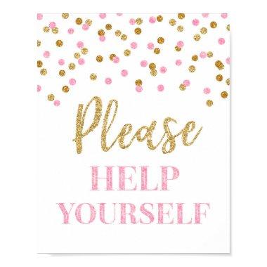 Pink Gold Confetti Please Help Yourself Sign