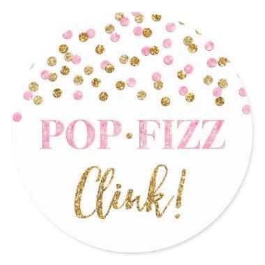 Pink Gold Confetti Pop Fizz Clink Bridal Shower Classic Round Sticker