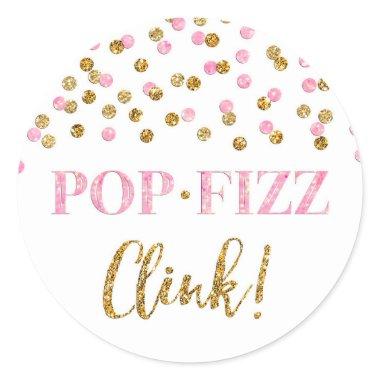 Pink Gold Confetti Pop Fizz Clink Bridal Shower Classic Round Sticker