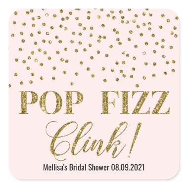 Pink Gold Confetti Pop Fizz Clink Bridal Shower Square Sticker