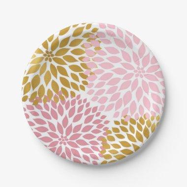 Pink Gold Dahlia Floral Paper plates