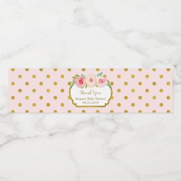 Pink Gold Dots Baby Shower Water Bottle Label