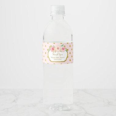 Pink Gold Dots Floral Water Bottle Label