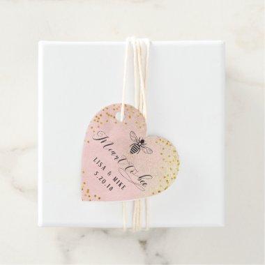 Pink Gold Dots Meant to Bee Honey Wedding Heart Favor Tags