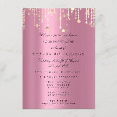 Pink Gold Drips Confetti Bridal Birthday Invitations