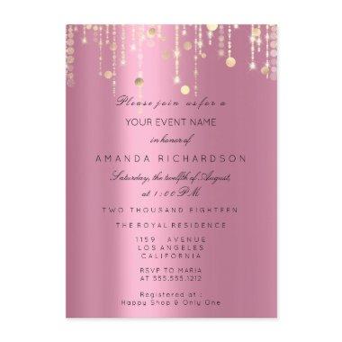 Pink Gold Drips Confetti Bridal Birthday Invitations