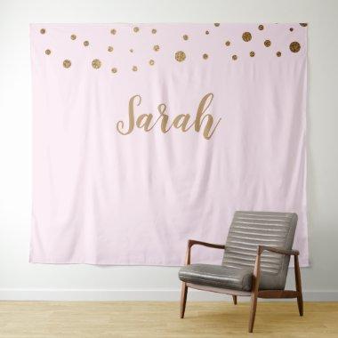 Pink Gold Elegant Simple Script Cake Table Name Tapestry
