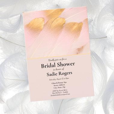 Pink & Gold Feathers Bridal Shower Invitations
