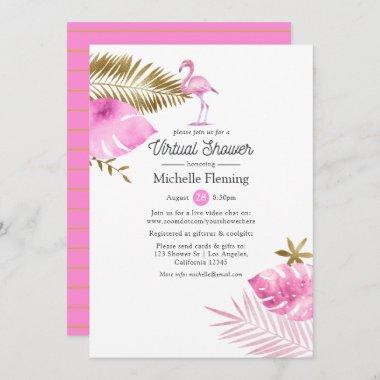 Pink & Gold Flamingo Virtual Baby or Bridal Shower Invitations